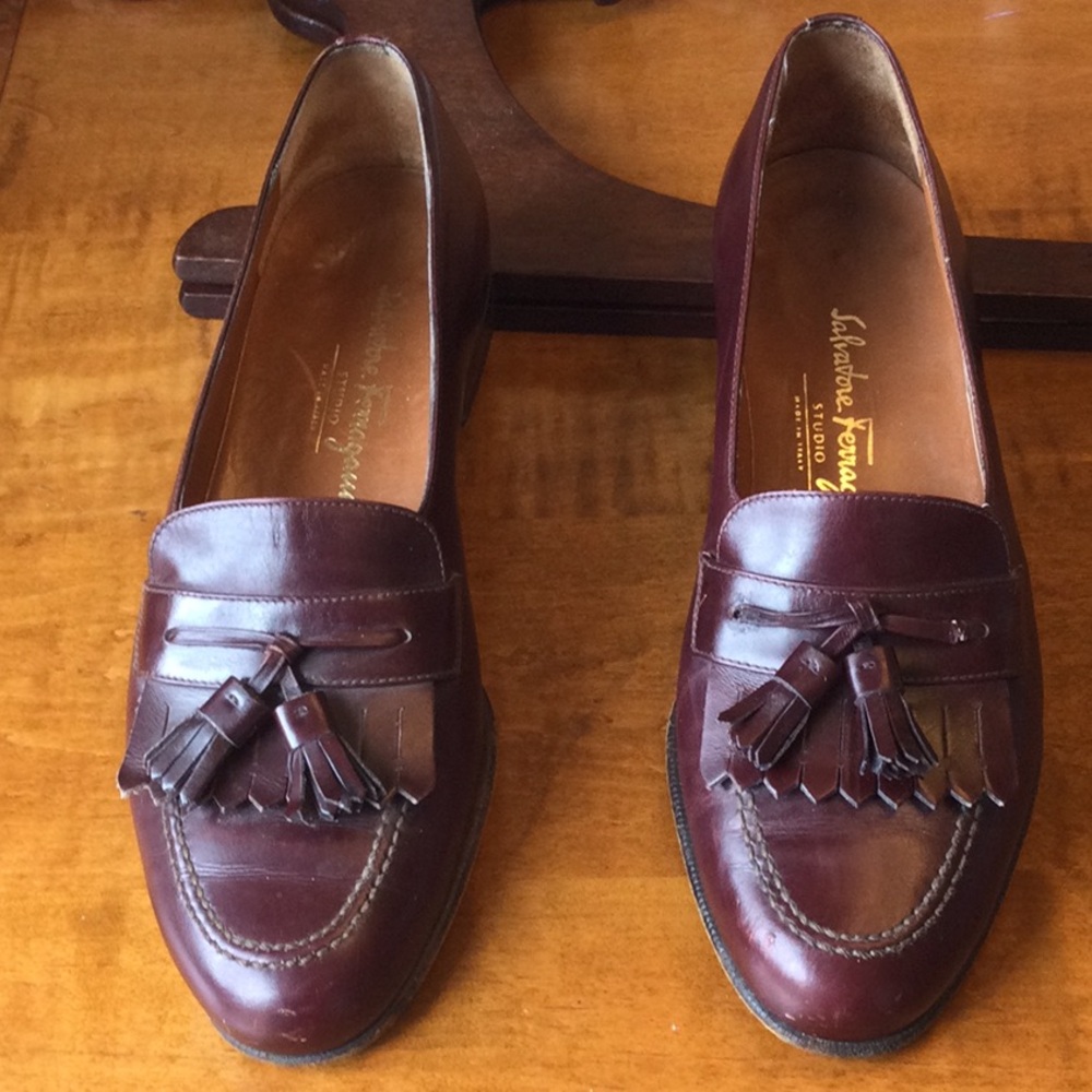 Salvatore Ferragamo Men’s Shoes Leather Loafer Burgundy Tassel Size 8 VG…